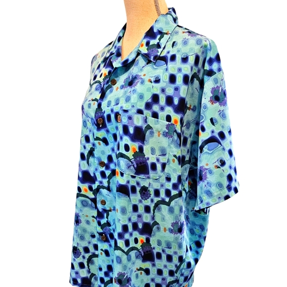 NWOT Pineapple Connection Men's Blue Hibiscus Short Sleeve Button Down Shirt - Picture 4 of 4